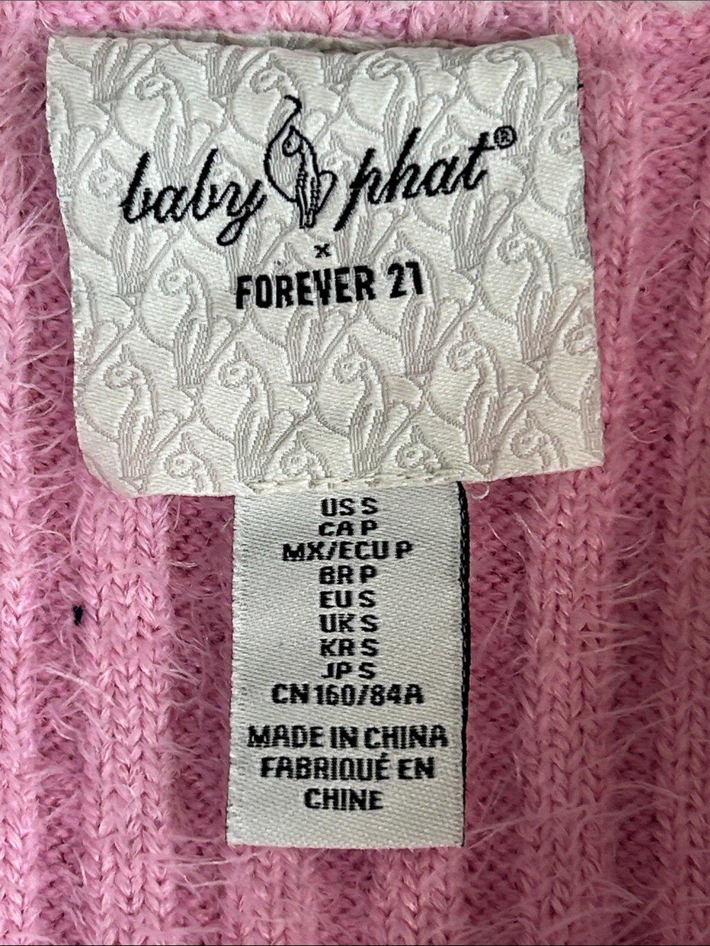 Baby Phat Sweater Cardigan Womens S Pink Faux Fur Collar Fuzzy Y2K Coquette - Picture 10 of 16